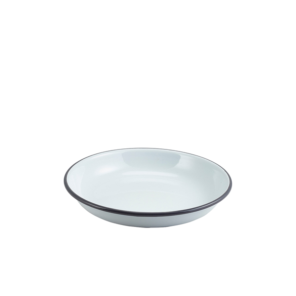 Enamel Rice/ Pasta Plate White with Grey Rim 20cm