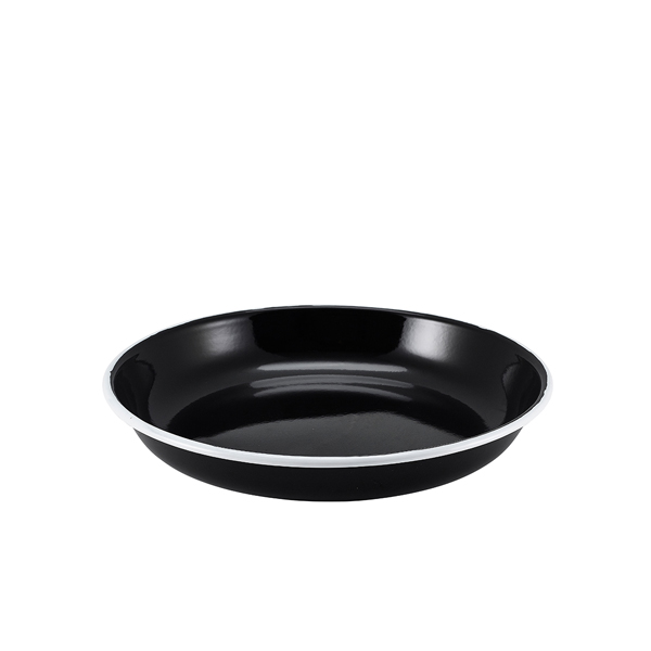 Enamel Rice/ Pasta Plate Black with White Rim 24cm