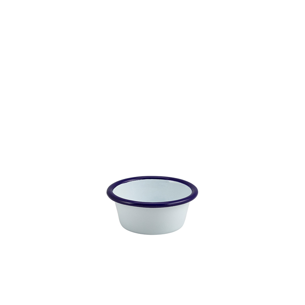 Enamel Ramekin White with Blue Rim 8cm Dia 90ml/ 3.2oz