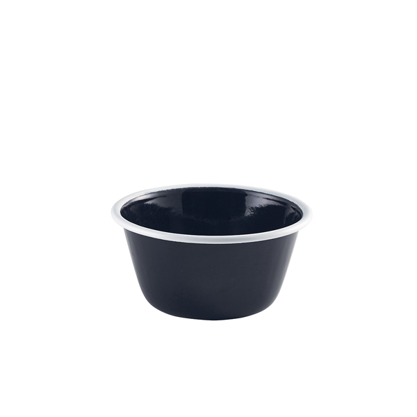Enamel Deep Pie Dish Black with White Rim 12cm
