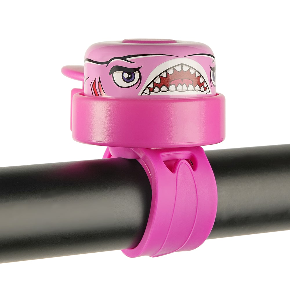 Crazy Safety pink hajcykelklokke til børn. Lille, kompakt og nem at bruge.