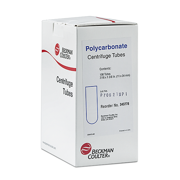 343778, 1 mL, Open-Top Thickwall Polycarbonate Tube, 11 x 34mm - 100Pk