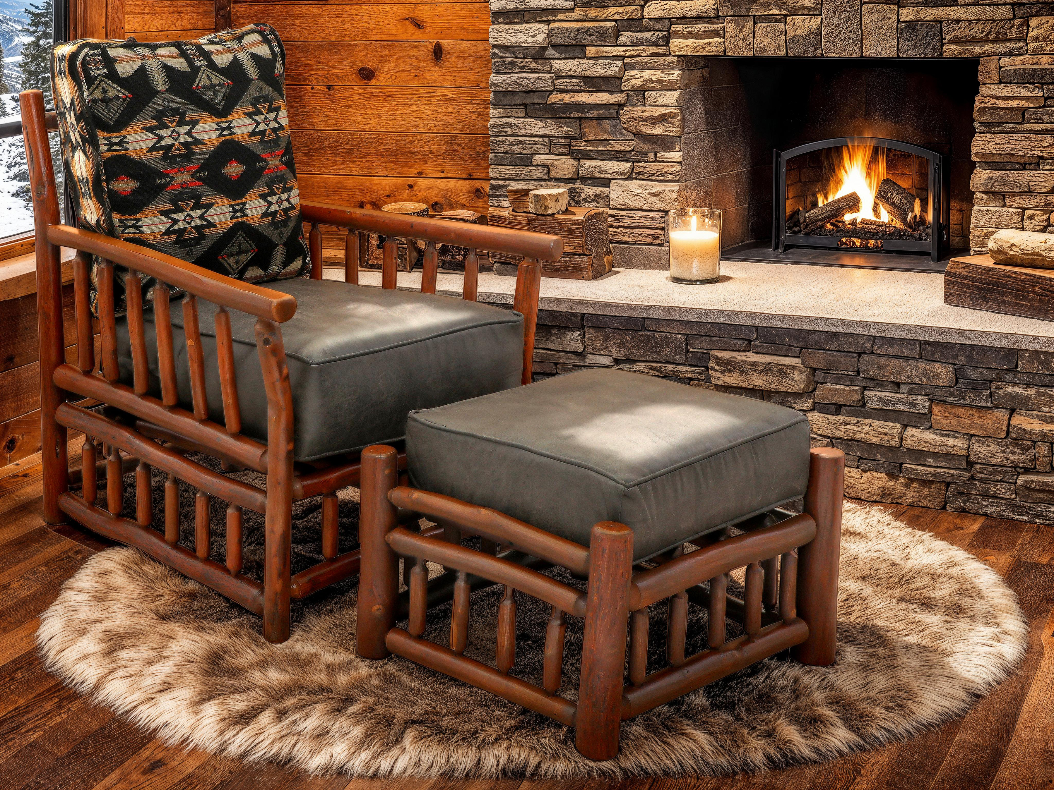 Hickory Log Chesapeake Lounge Chair - Customer Fabric - Gil's