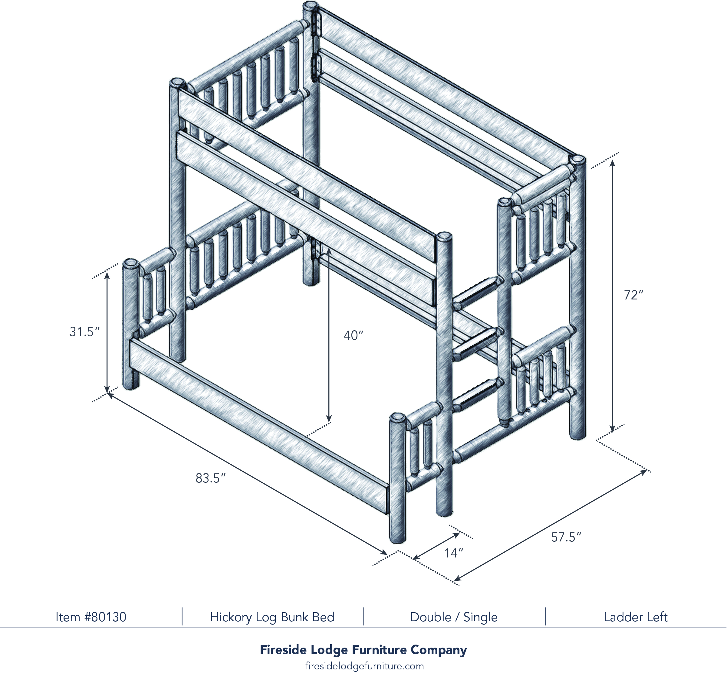 Hickory Log Bunk Bed - Double/Single - Ladder Left - Slate - Gil's