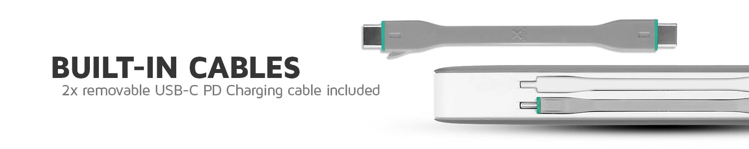 2 built-in charging cables USB-C Power Delivery