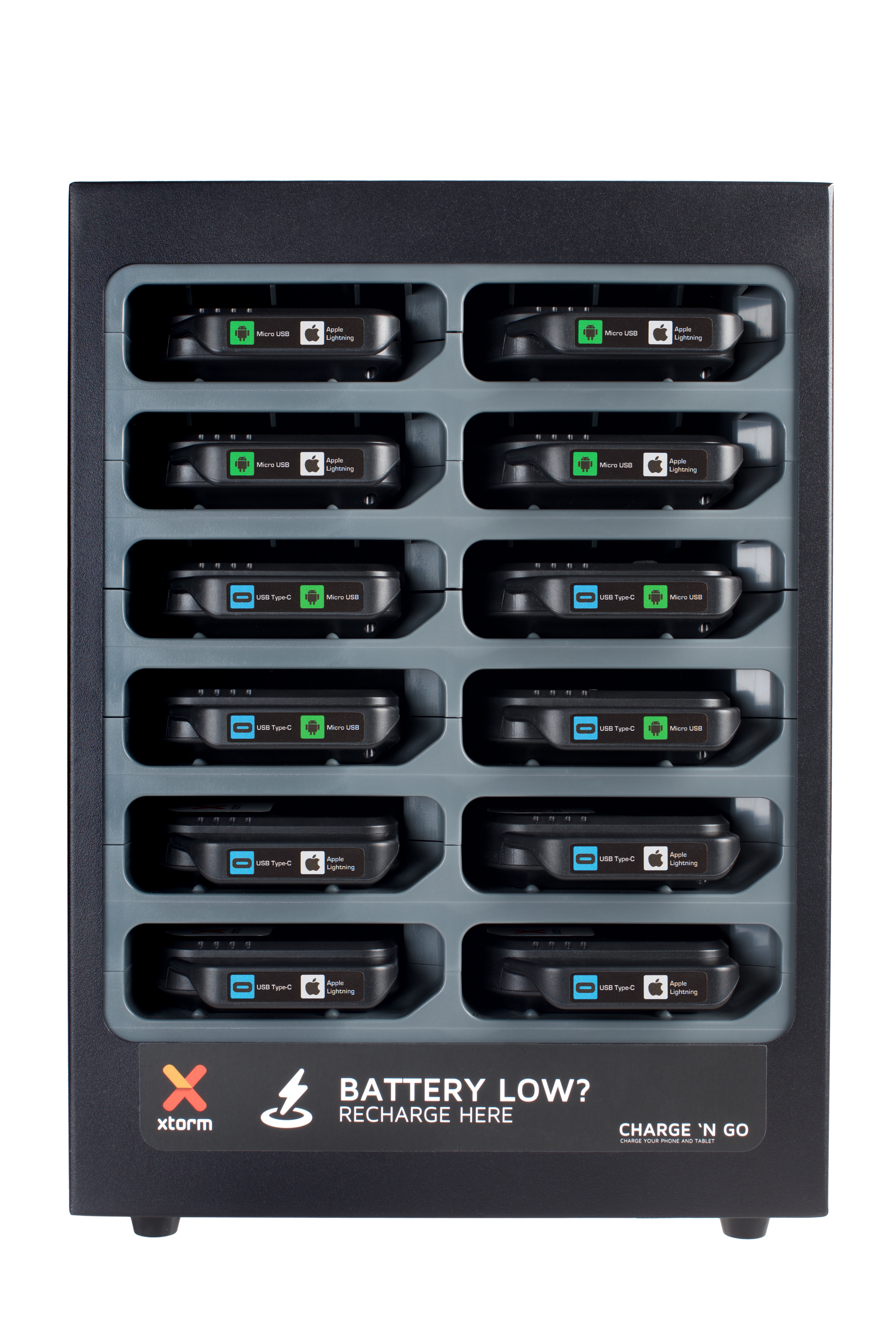 Xtorm Charge 'n Go Powerbank Dockingstation + 12 Powerbanks - 5000 mAh - Zwart