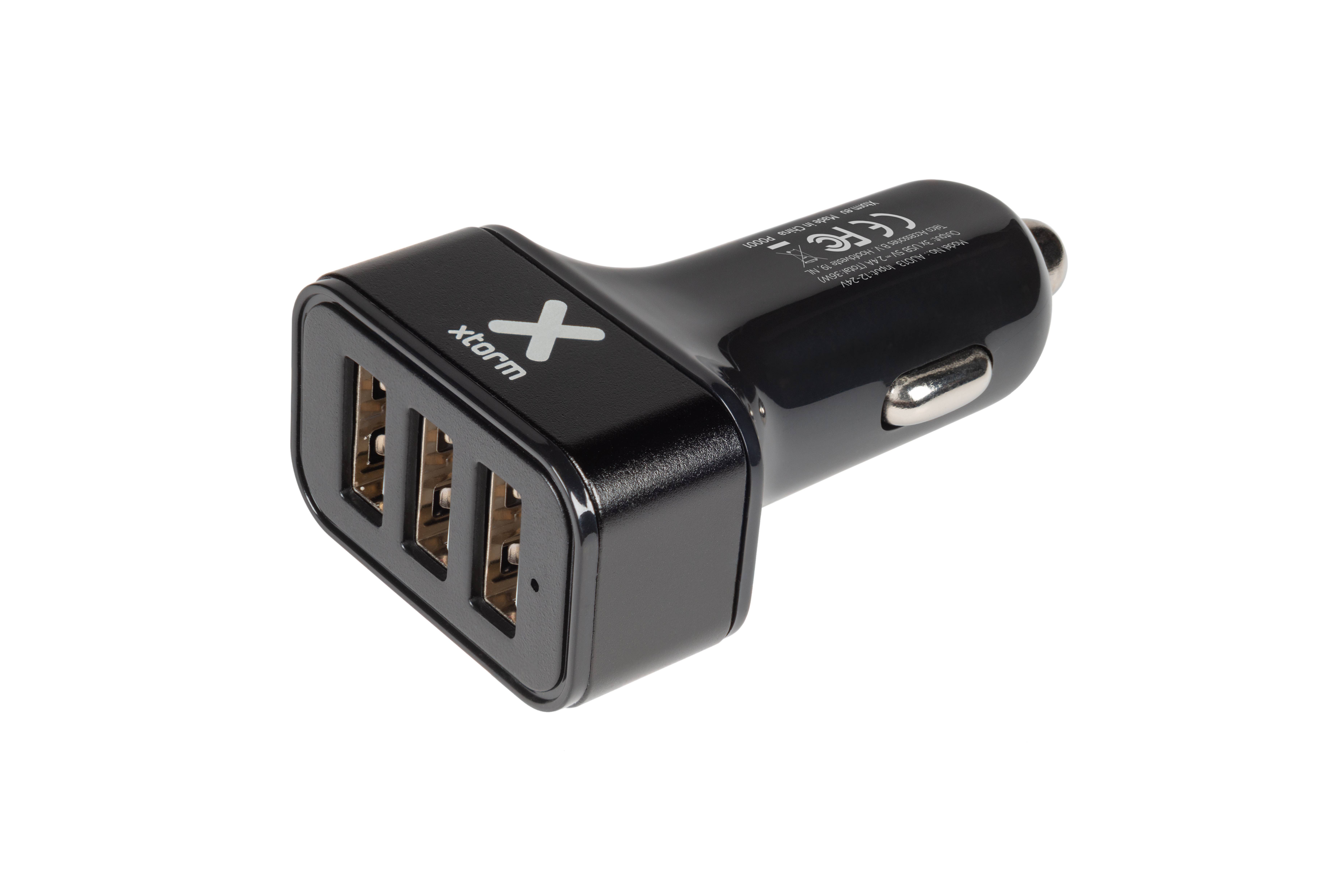 Xtorm Autolader met 3 USB poorten - 36W - Zwart