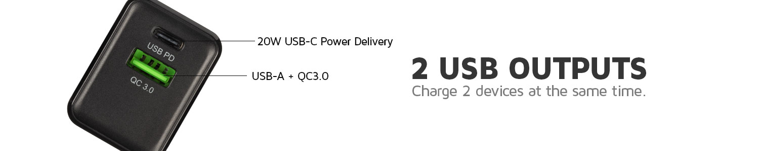 2x output for charging 2 devices at the same time