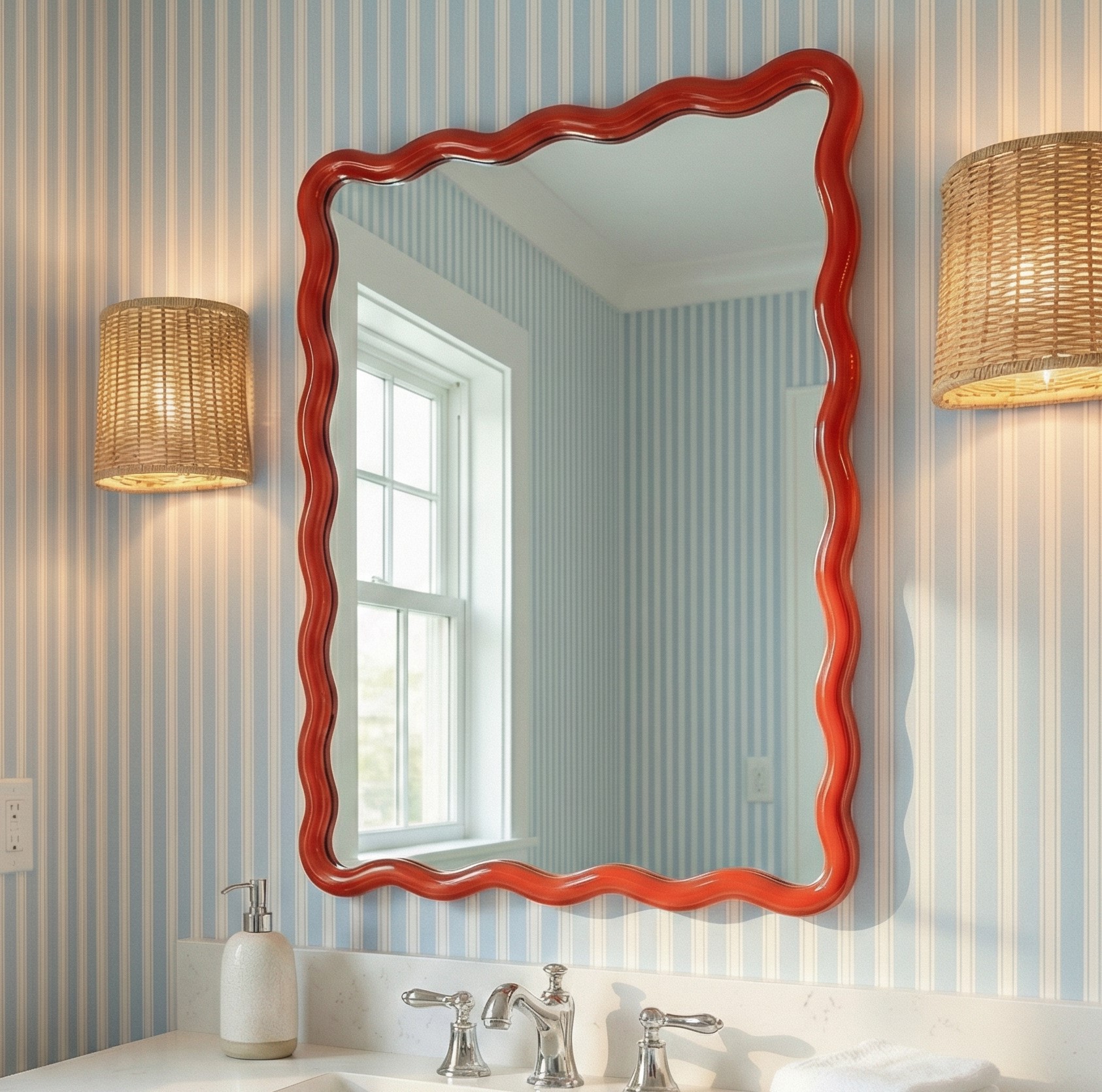 Camellia Red Rect Wall Mirror