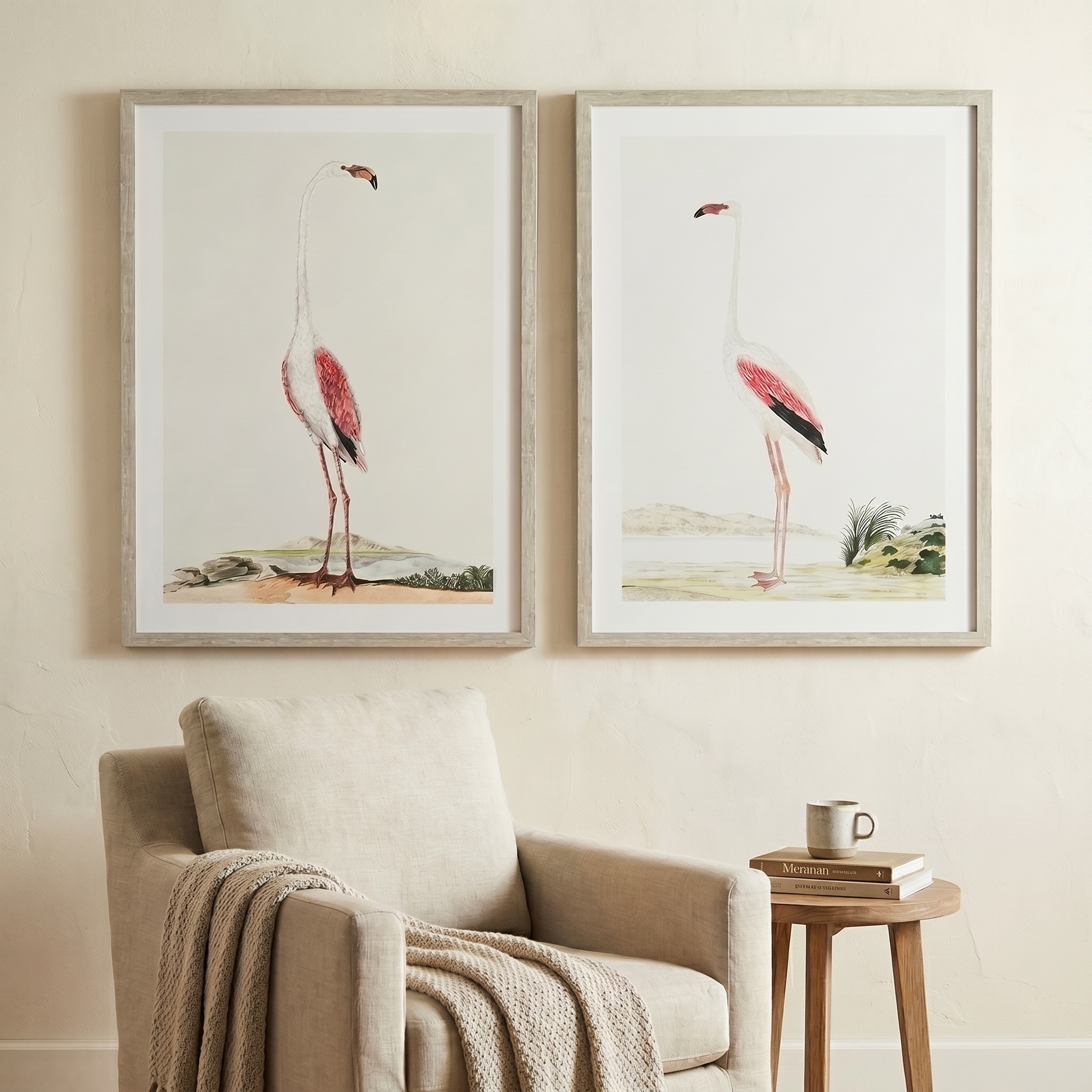 Vintage Flamingo Framed Print s/2, sold individually