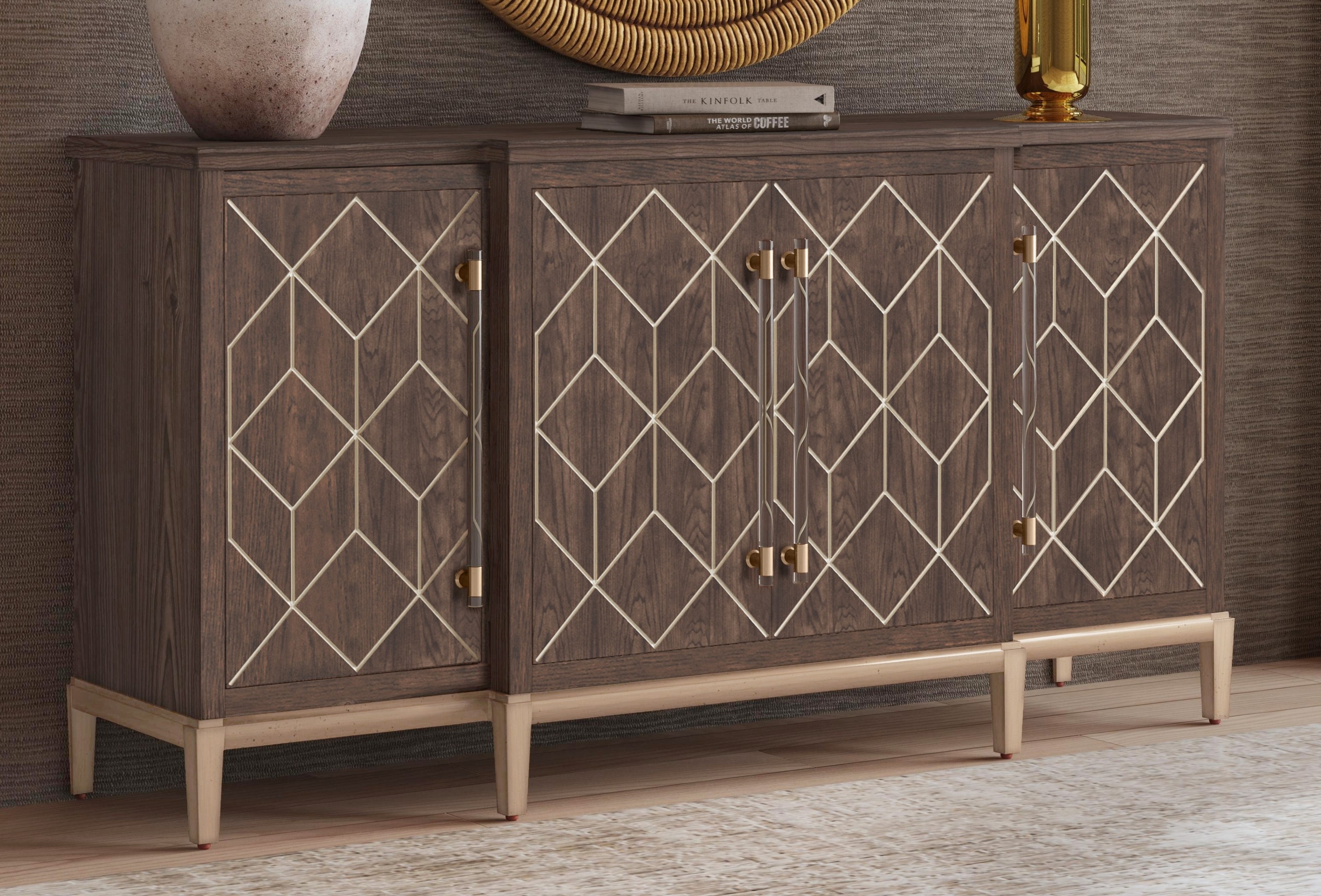Perrine Brown Oak Four Door Cabinet