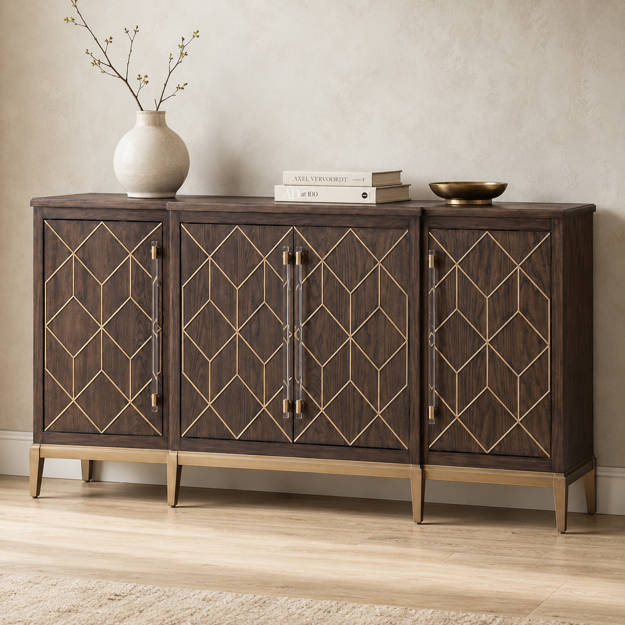 Perrine Brown Oak Four Door Cabinet