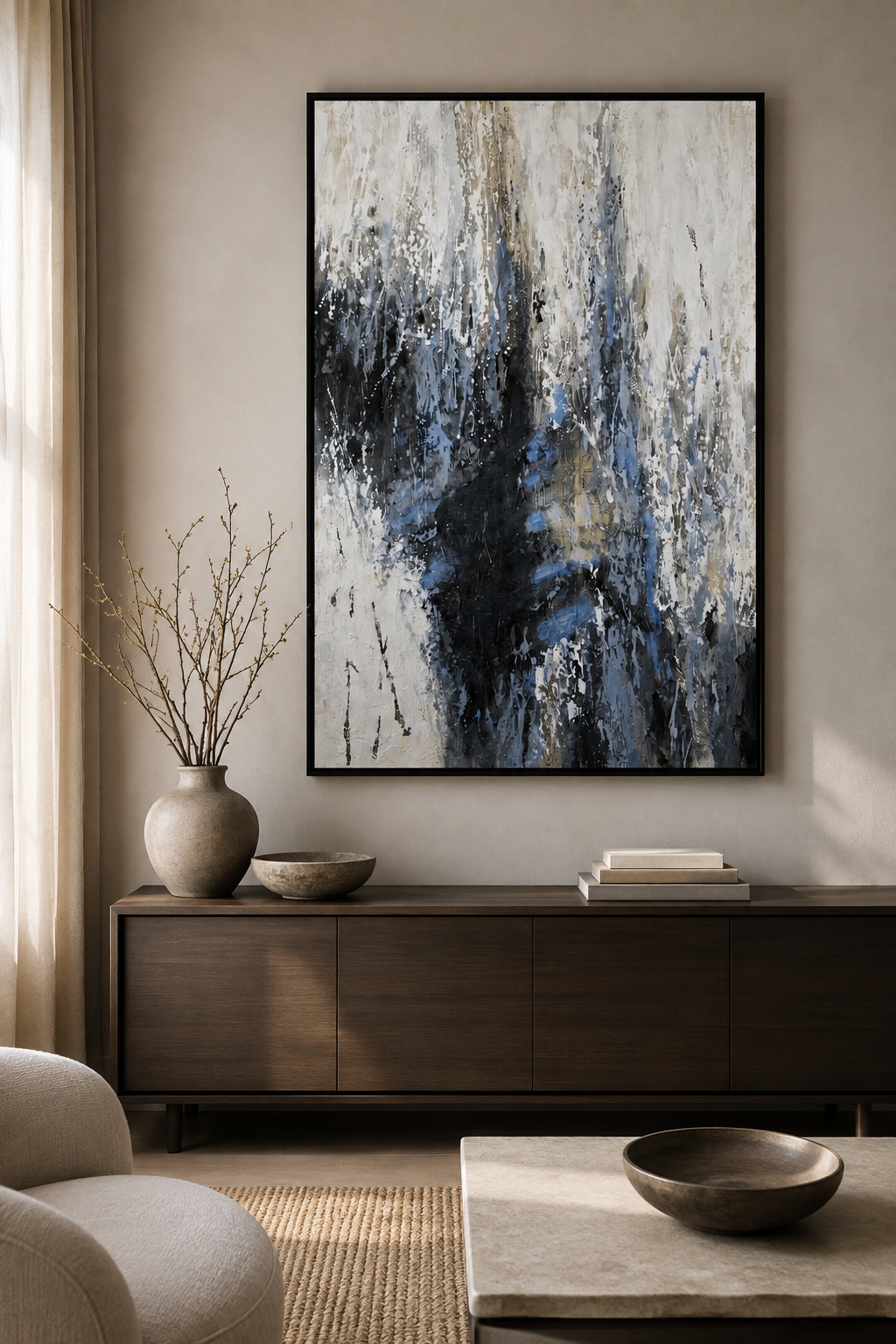Blue Quiet Framed Canvas