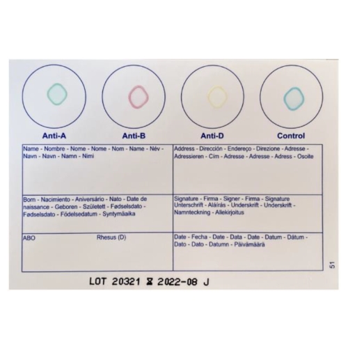 Blodgrupperingskort ELDONCARD®2511 – One man kit – 250 st