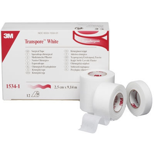 Häfta papper Transpore White – 2,5cmx9,14m perforerad – 12 st
