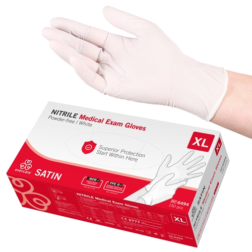 Handske us nitril evercare pf – XL SATIN vit AQL 1,5 – 150 st