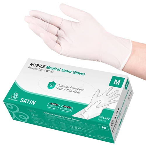 Handske us nitril evercare pf – M SATIN vit AQL 1,5 – 150 st