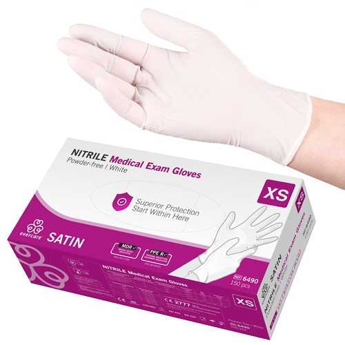Handske us nitril evercare pf – XS SATIN vit AQL 1,5 – 150 st