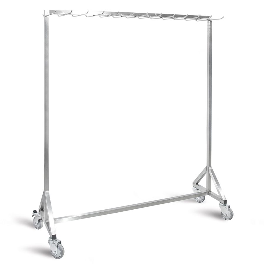 Bandage ställ i rostfritt stål på 4 hjul varav 2 låsbara – 120x50x150 cm – D-77