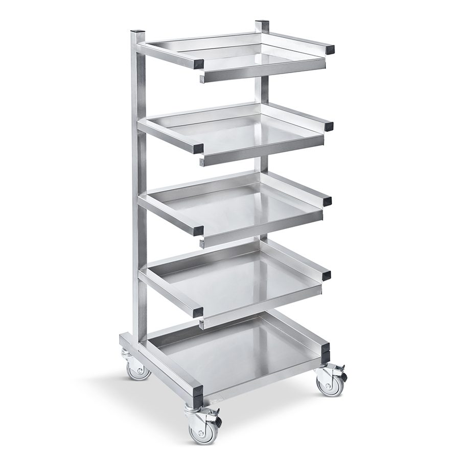 Transportvagn med 5 hyllplan och 2 bromsar – 40 x 60 x 130 cm – D-51