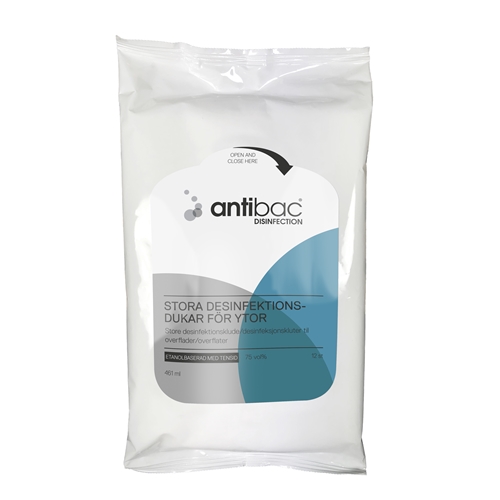 Ytdesinfektion servett Antibac 75% – 24x40cm med tensid o etanol – 12 st