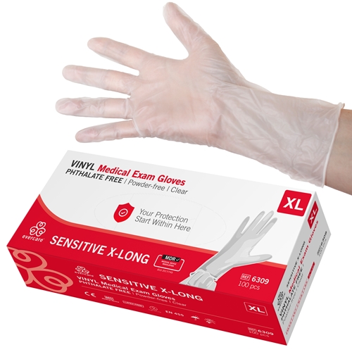 Handsker os vinyl Evercare – XL ftalatfri x-lang AQL 1,5 – 100 stk