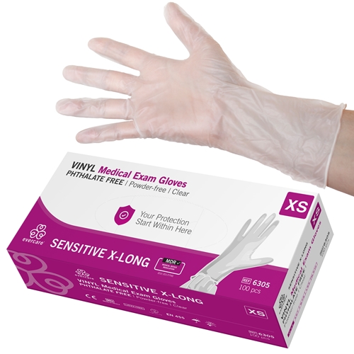 Handske us vinyl evercare pf – XS ftalatfri x-lång AQL 1,5 – 100 st
