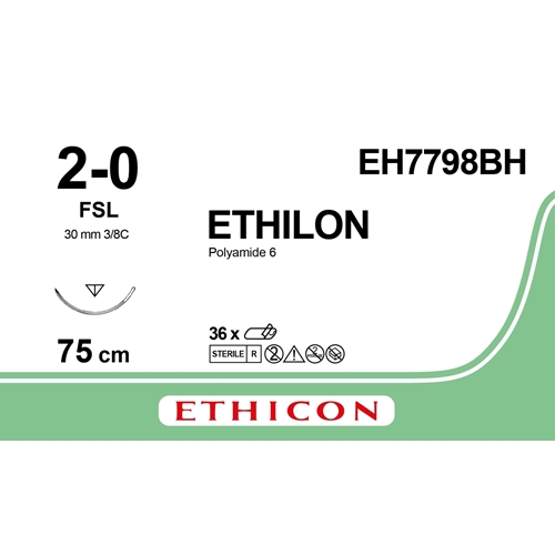 Sutur Ethilon 2-0 EH7798BH – 75cm svart nål FSL – 36 st