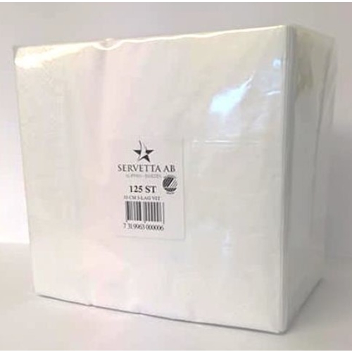 Servett tissue 1/4 vikt 3L – 33x33cm vit – 125 st