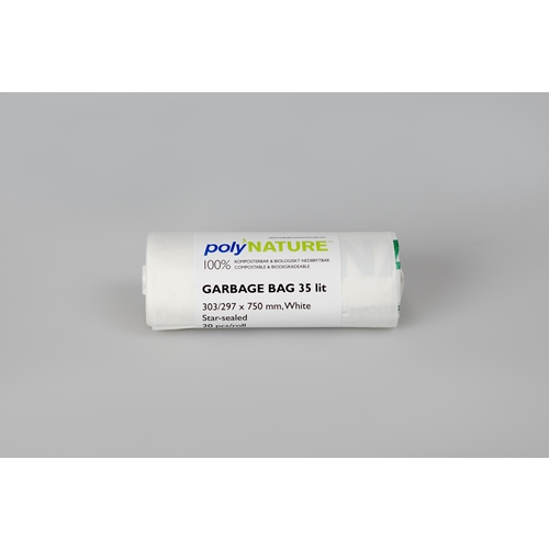 Avfallspåse BIO PolyNATURE – 35L 600x750mm 20my vit rle20st – 20 st