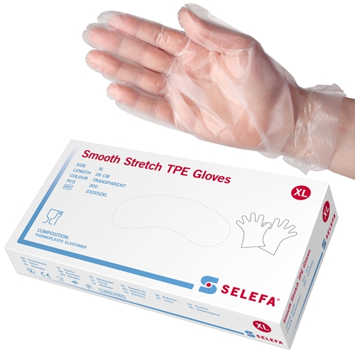 Skyddshandske TPE Selefa – XL Slät stretch transparent – 200 st