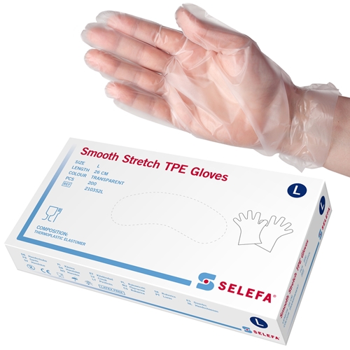 Skyddshandske TPE Selefa – L Slät stretch transparent – 200 st