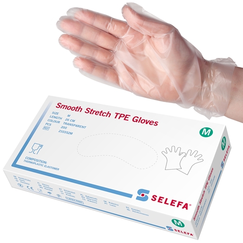 Skyddshandske TPE Selefa – M Slät stretch transparent – 200 st