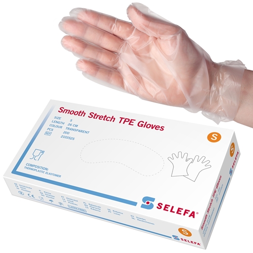 Skyddshandske TPE Selefa – S Slät stretch transparent – 200 st