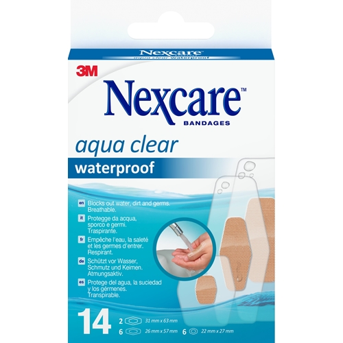 Plåster sårfilm Nexcare Aqua Clear – 14/ask beige i 3 stl – 14 st
