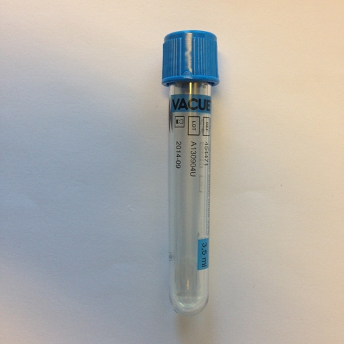Vakuumrör VACUETTE transparent etikett – 5/3,5ml Na-citrat 3,2% blå – 50 st
