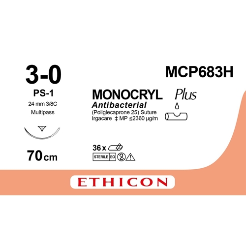 Sutur Monocryl Plus 3-0 – 70cm transparent nål PS-1 – 36 st