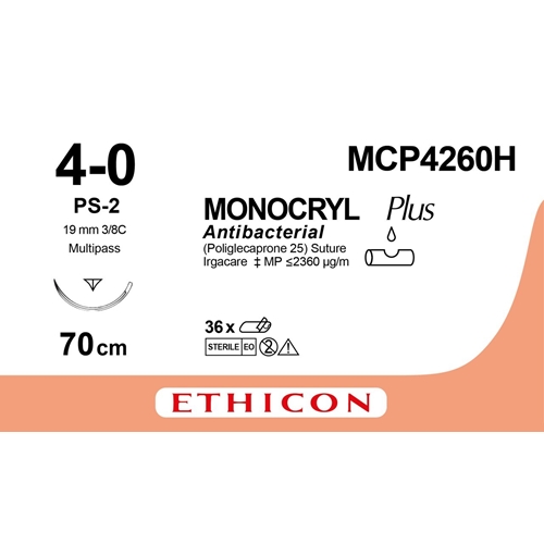 Sutur Monocryl Plus 4-0 – 70cm transparent nål PS-2 – 36 st
