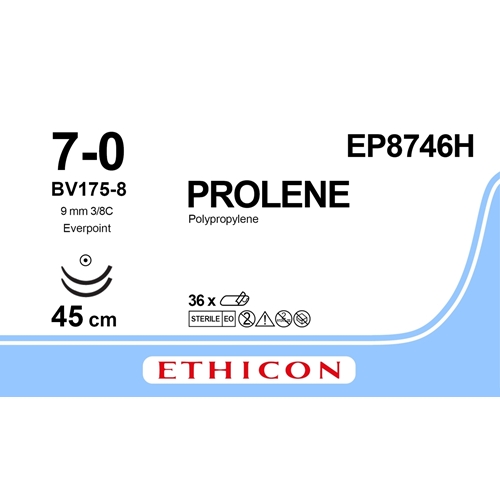 Sutur Prolene 7-0 EP8746H – 45cm blå nål BV175-8 – 36 st Sutur Prolene 7-0 EP8746H – 45cm blå nål BV175-8 – 36 st