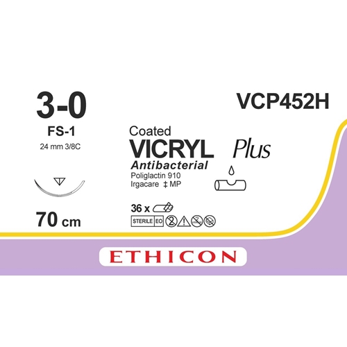 Sutur Vicryl Plus 3-0 VCP452H – 70cm violet nål FS-1 – 36 st