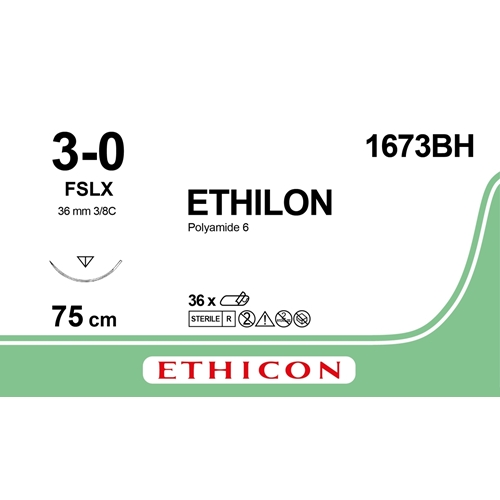 Sutur Ethilon 3-0 1673H – 75cm svart nål FSLX – 36 st