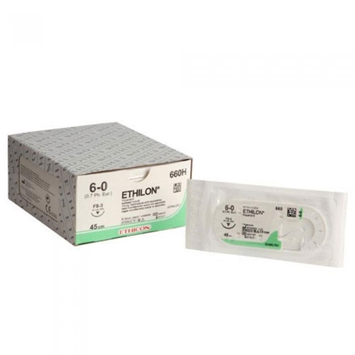 Sutur Ethilon 6-0 660H – 45cm svart nål FS-3 – 36 st
