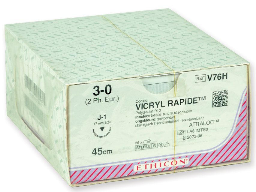 ETHICON VICRYL RAPID – Kirurgisk sutur – Gauge 3/0 – J-1 nål – Flätad – 36 st ETHICON VICRYL RAPID – Kirurgisk sutur – Gauge 3/0 – J-1 nål – Flätad – 36 st
