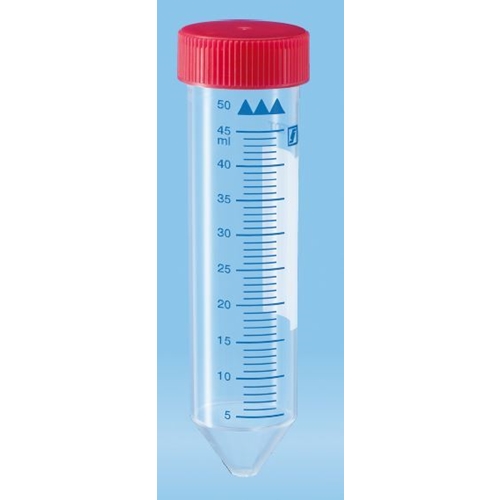 Rör konisk botten med skruvlock rött – 50ml 114x28mm PP sterilt – 25 st