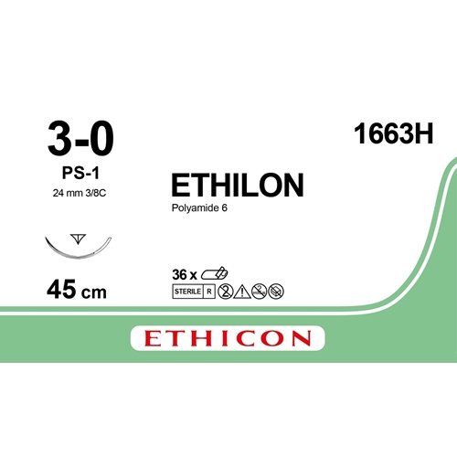 Sutur Ethilon 3-0 1663H – 45cm svart nål PS-1 – 36 st