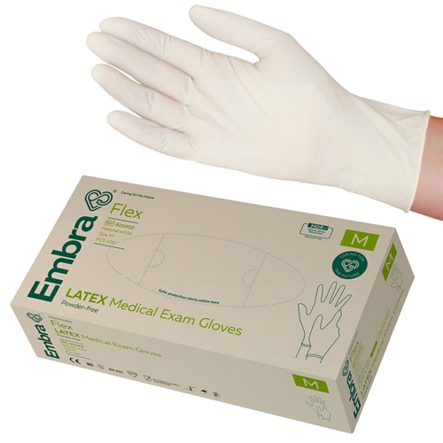 Handske us latex Embra pf – M FLEX AQL 1,5 – 100 st