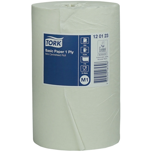 Torkrulle 1-L centrummatad M1 – Tork Basic 120m 0,62kg vit – 11 st