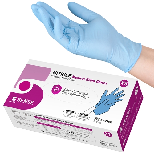 Handske us nitril Selefa pf – XS SENSE blå AQL 1,5 – 200 st