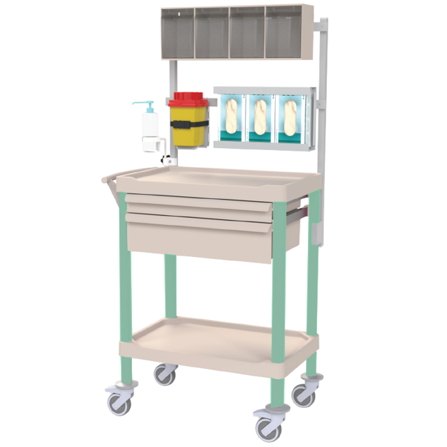Bord 70×45 cm, 2 plan med överhylla, lådor mm – Grön
