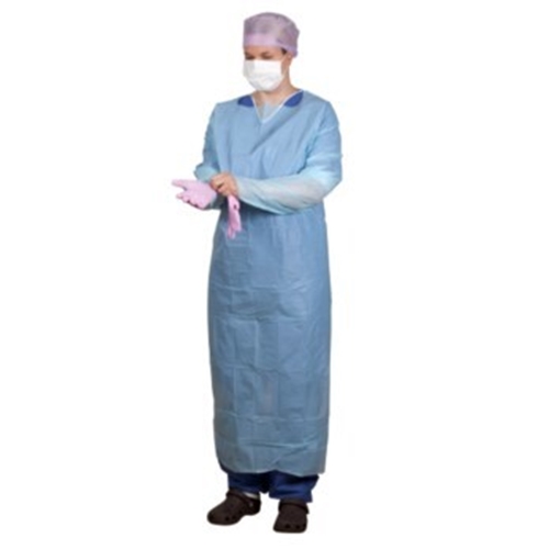 Skyddsrock engångs Basic evercare – 110x140cm L tumhål blå – 100 st